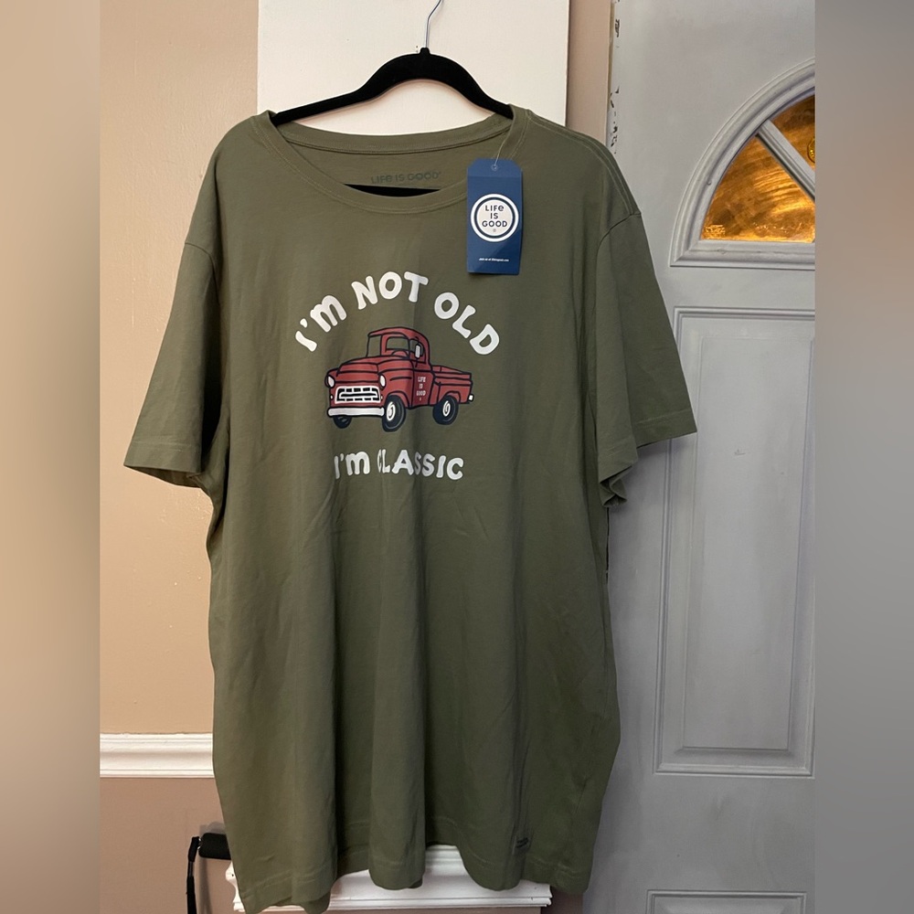 Life is Good XXL Men’s Green T-Shirt w/ Red Truck-funny quote NWT
